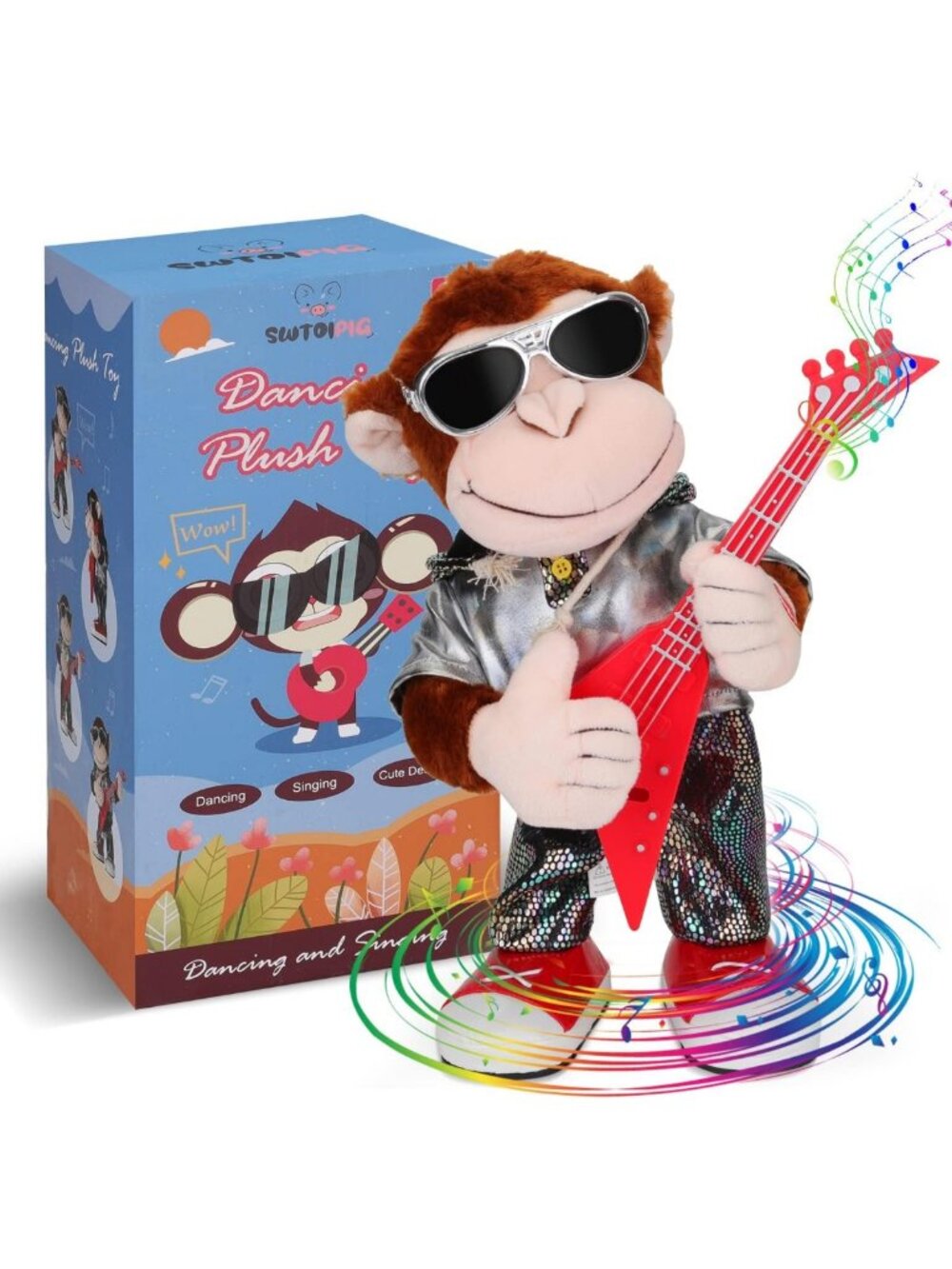 Musical Dancing Monkey Plush Toy - Singing Guitar Stuffed Animal for Kids